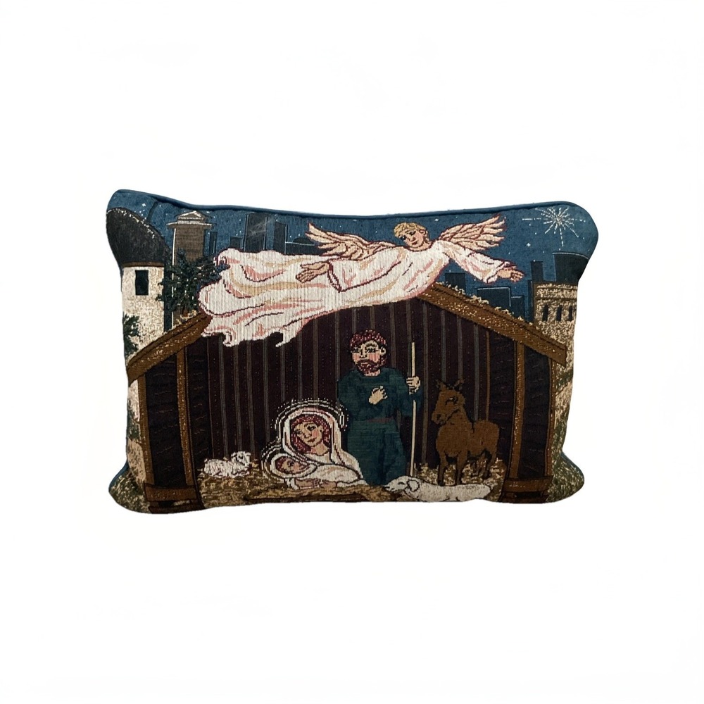 Christmas Nativity Scene Throw Decorative Pillow 13" X 8" Holiday Religious